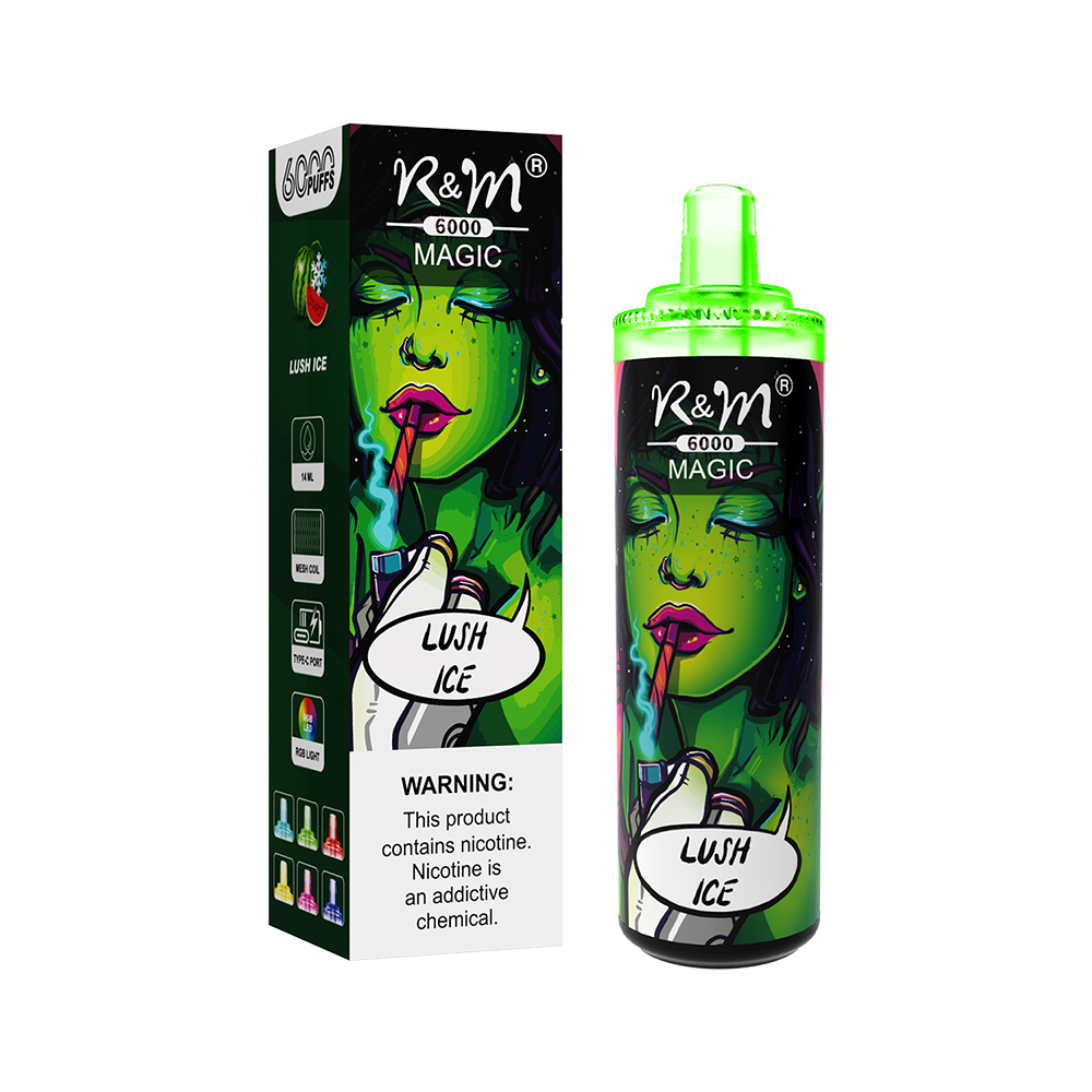 Vente en gros uniquement RVB Mesh Bobine de type C RECHARGable 6K Puffs R&M Magic Disposable Vape Pen Electronic Cigarette 