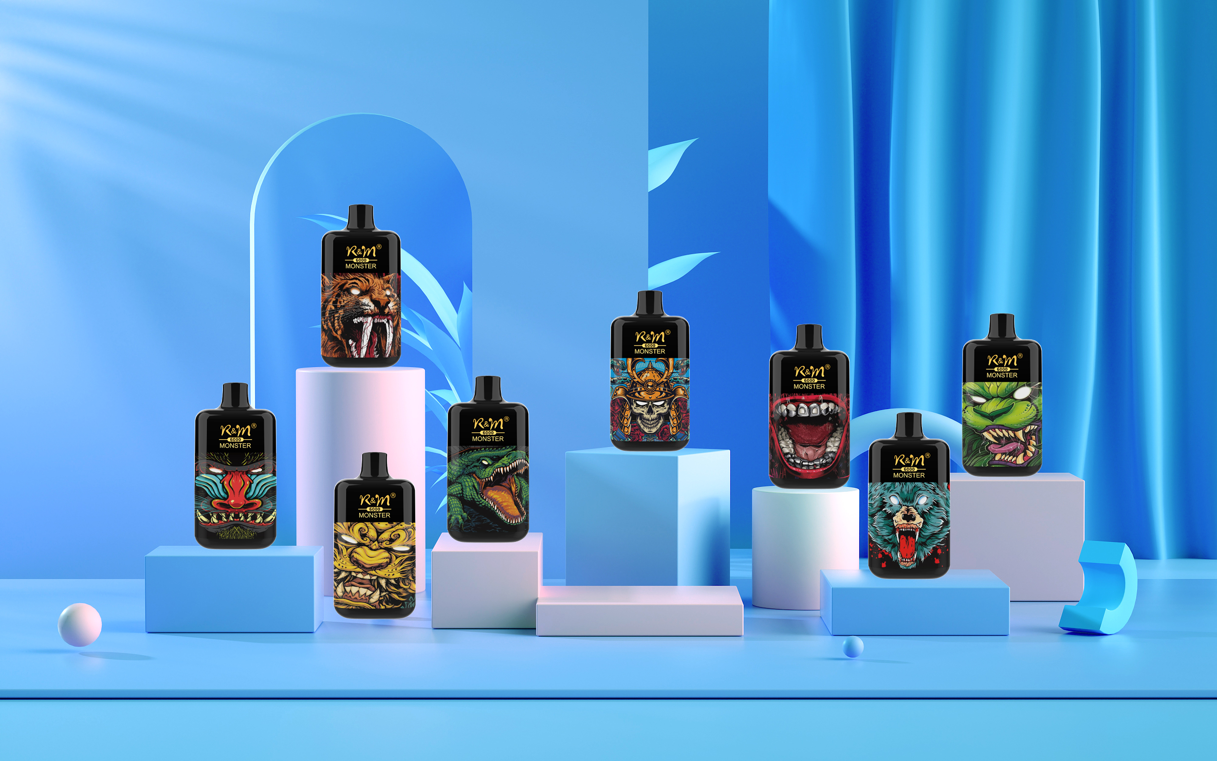 OEM Custom 12 bonnes saveurs Boîte à barres Elf Shape Mesh Coil Rechargeable 6000 Puffs R&M Monster Disposable Vape